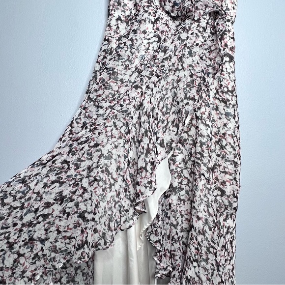 Express Ruffle Wrap Front Maxi Dress Medium Front Slit Ivory Multicolor Print - Picture 4 of 16